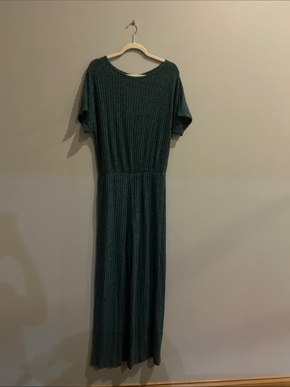 Ribbed Short-Sleeve Jumpsuit in Teal